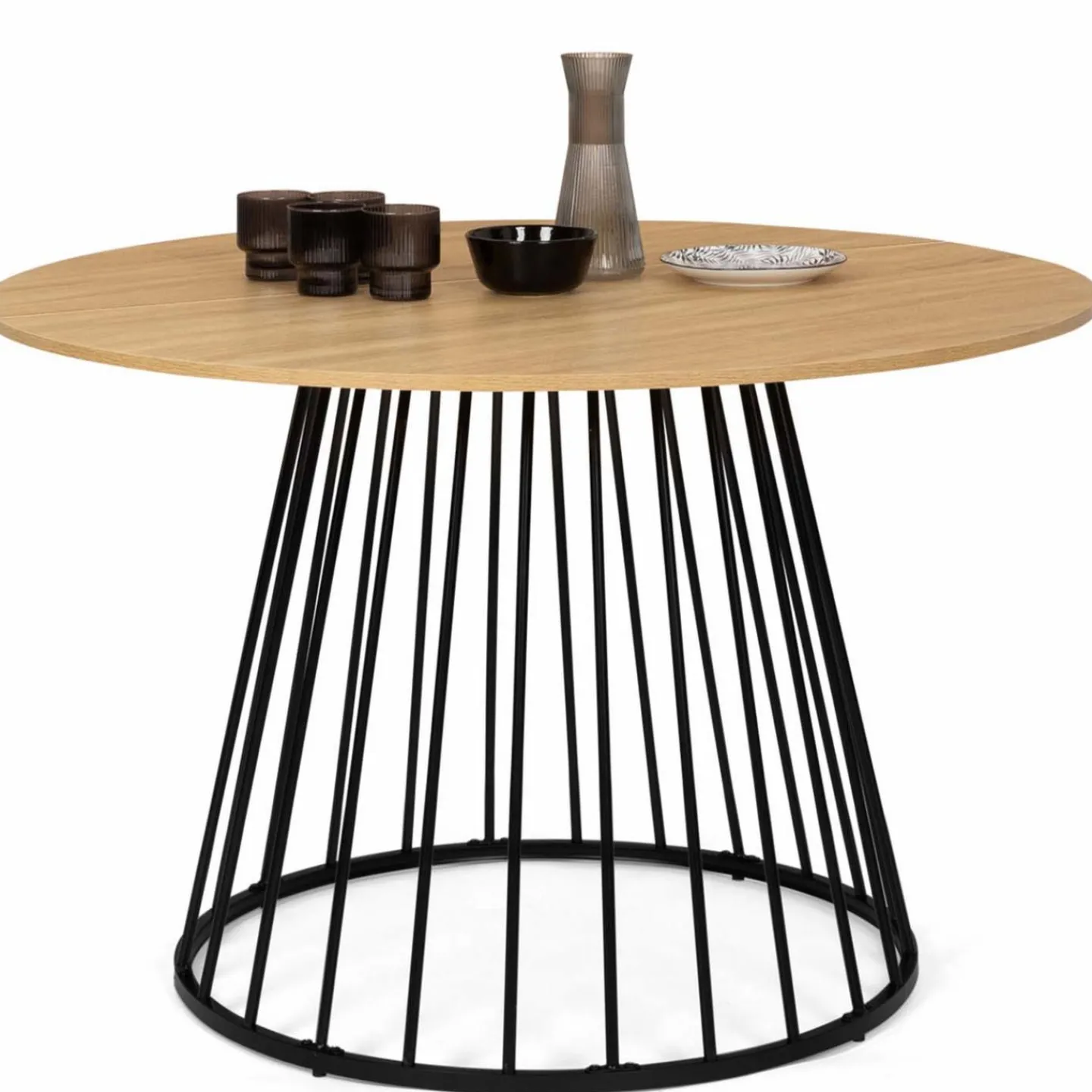 Table ronde pied filaire bois et noir 6 personnes*IDMarket Hot
