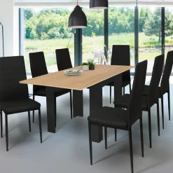 Table salle à manger extensible noire plateau façon hêtre*IDMarket Best