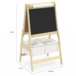 Tableau enfant 3 en 1 chevalet double face avec rouleau de papier et 2 paniers de rangement*IDMarket