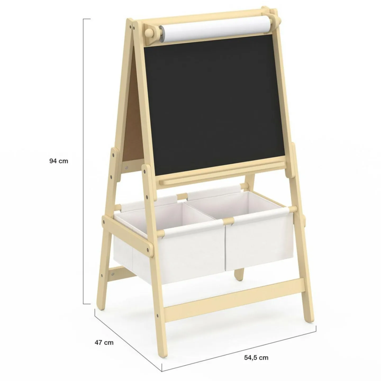 Tableau enfant 3 en 1 chevalet double face avec rouleau de papier et 2 paniers de rangement*IDMarket
