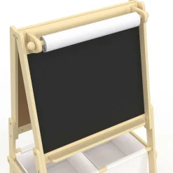 Tableau enfant 3 en 1 chevalet double face avec rouleau de papier et 2 paniers de rangement*IDMarket