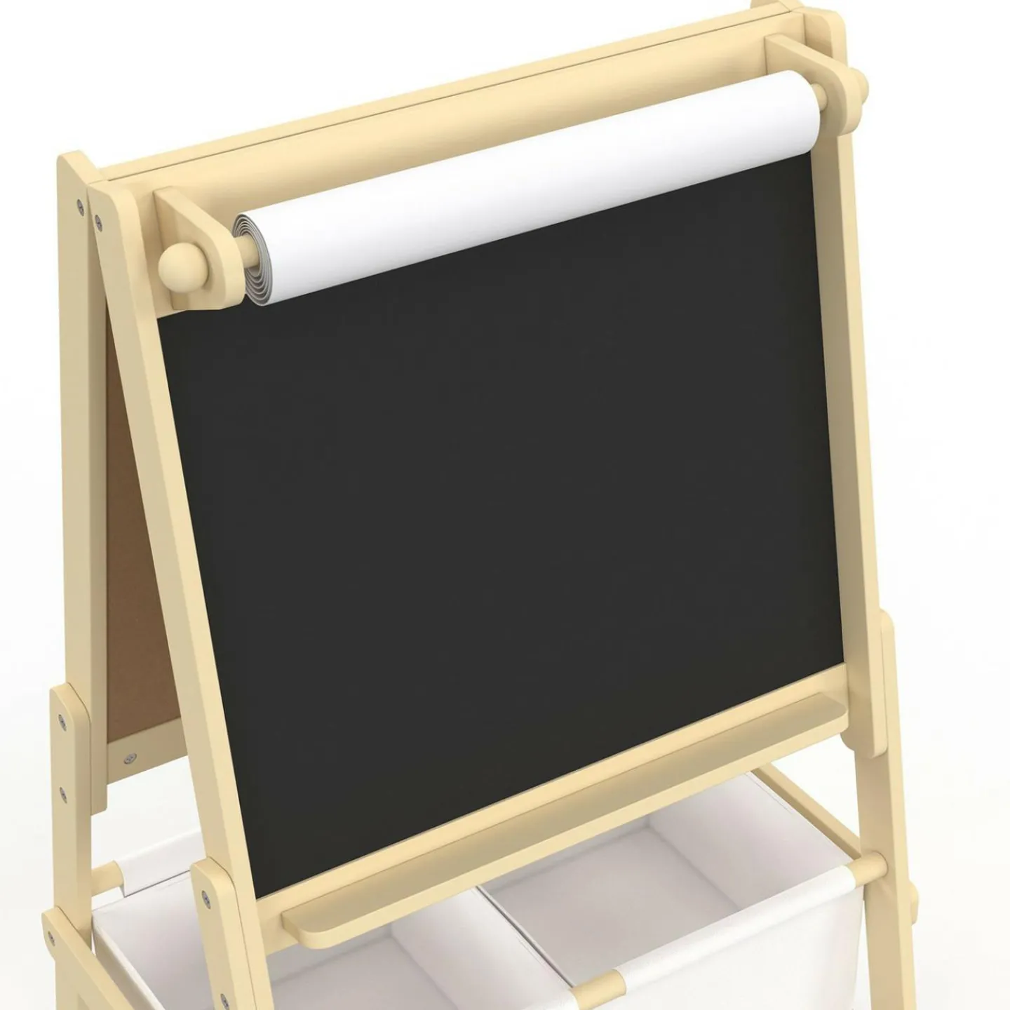 Tableau enfant 3 en 1 chevalet double face avec rouleau de papier et 2 paniers de rangement*IDMarket