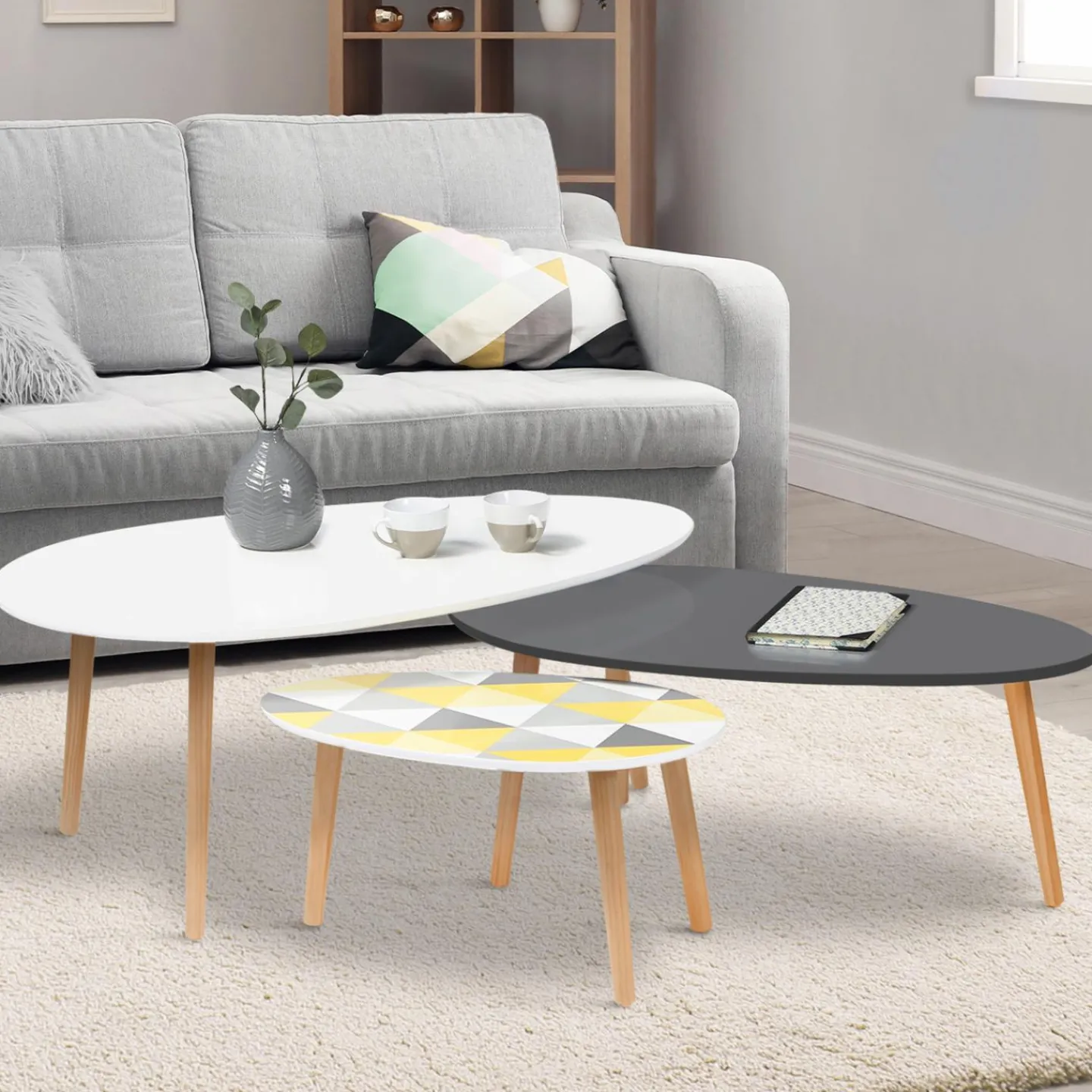 Tables basses de salon gigognes scandinaves ovales*IDMarket Online