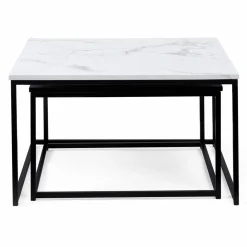 Tables basses gigognes effet marbre blanc et pieds en métal noir*IDMarket Online