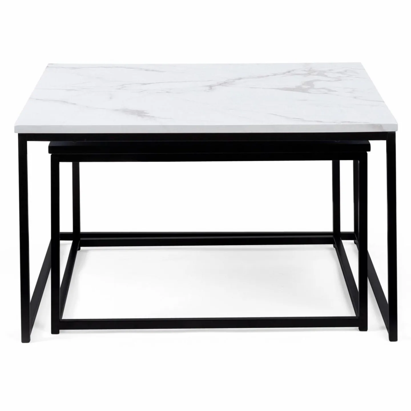 Tables basses gigognes effet marbre blanc et pieds en métal noir*IDMarket Online