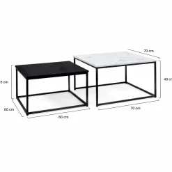 Tables basses gigognes effet marbre blanc et pieds en métal noir*IDMarket Online