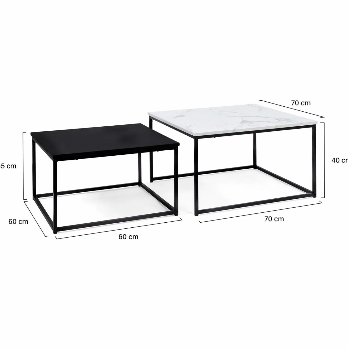 Tables basses gigognes effet marbre blanc et pieds en métal noir*IDMarket Online
