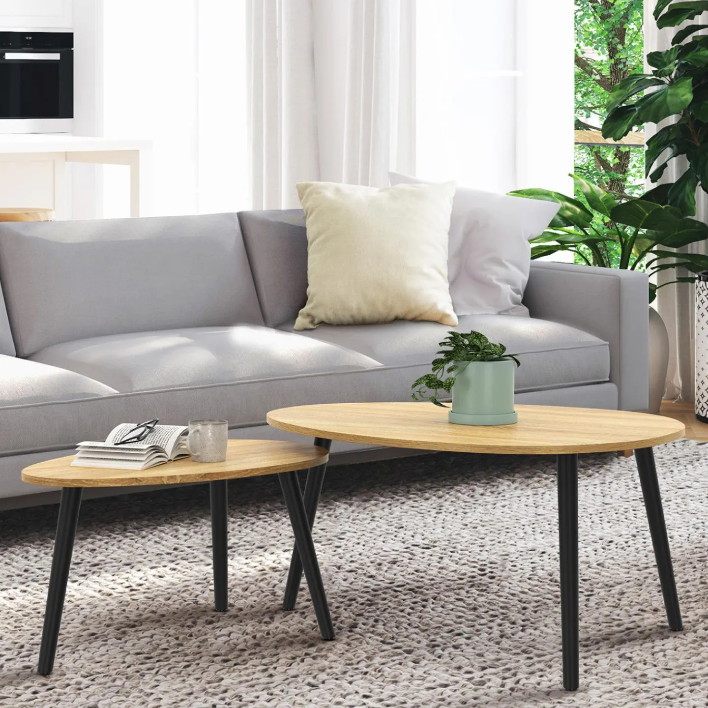 Tables basses gigognes scandinaves bois et noir - lot de 2*IDMarket New