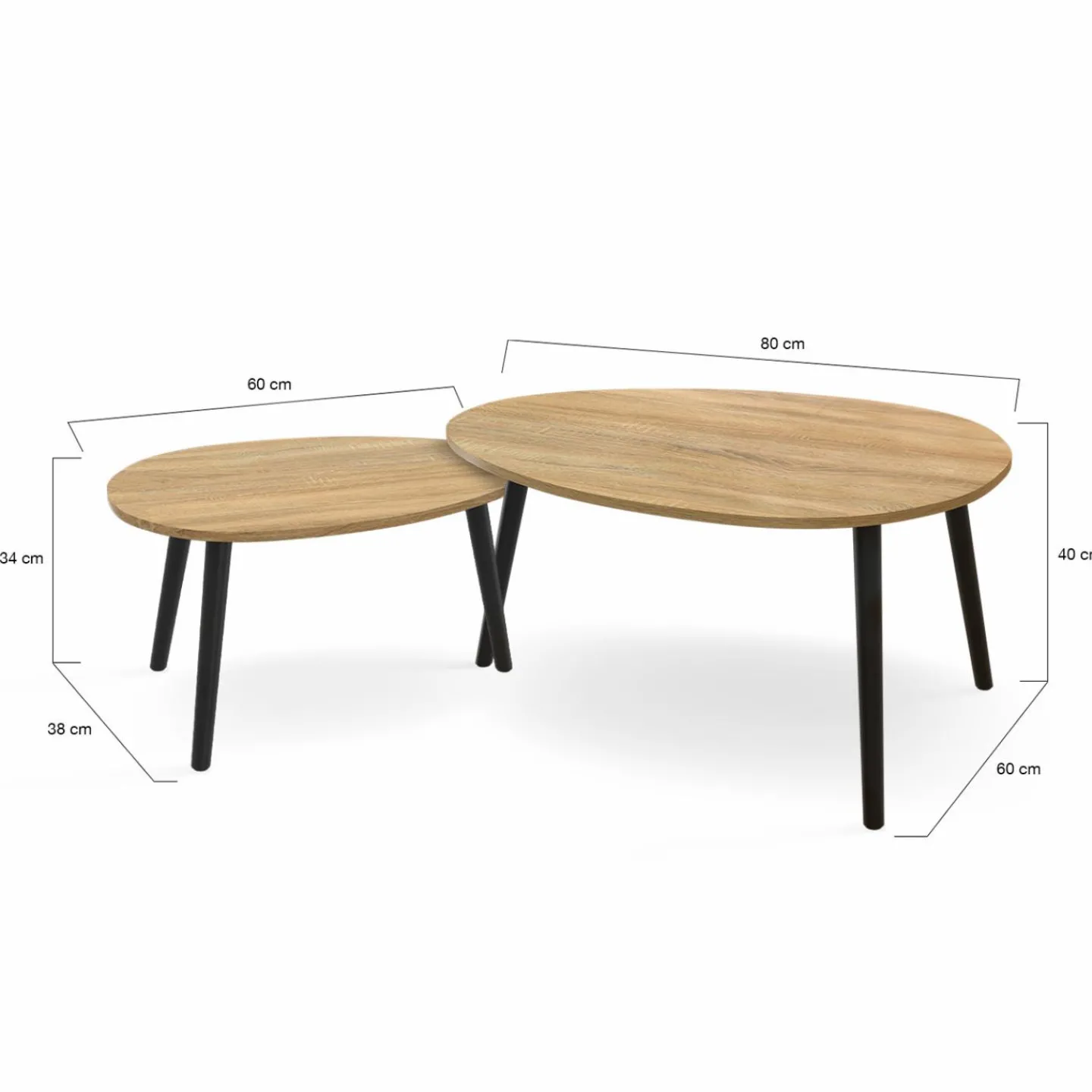 Tables basses gigognes scandinaves bois et noir - lot de 2*IDMarket New