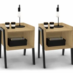Tables de chevet 1 niche bois et pieds métal noir - lot de 2*IDMarket Sale