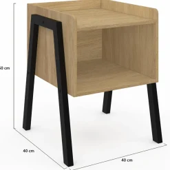 Tables de chevet 1 niche bois et pieds métal noir - lot de 2*IDMarket Sale