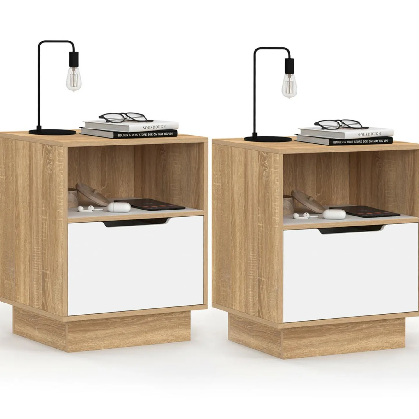 Tables de chevet 1 tiroir blanc hêtre*IDMarket Sale