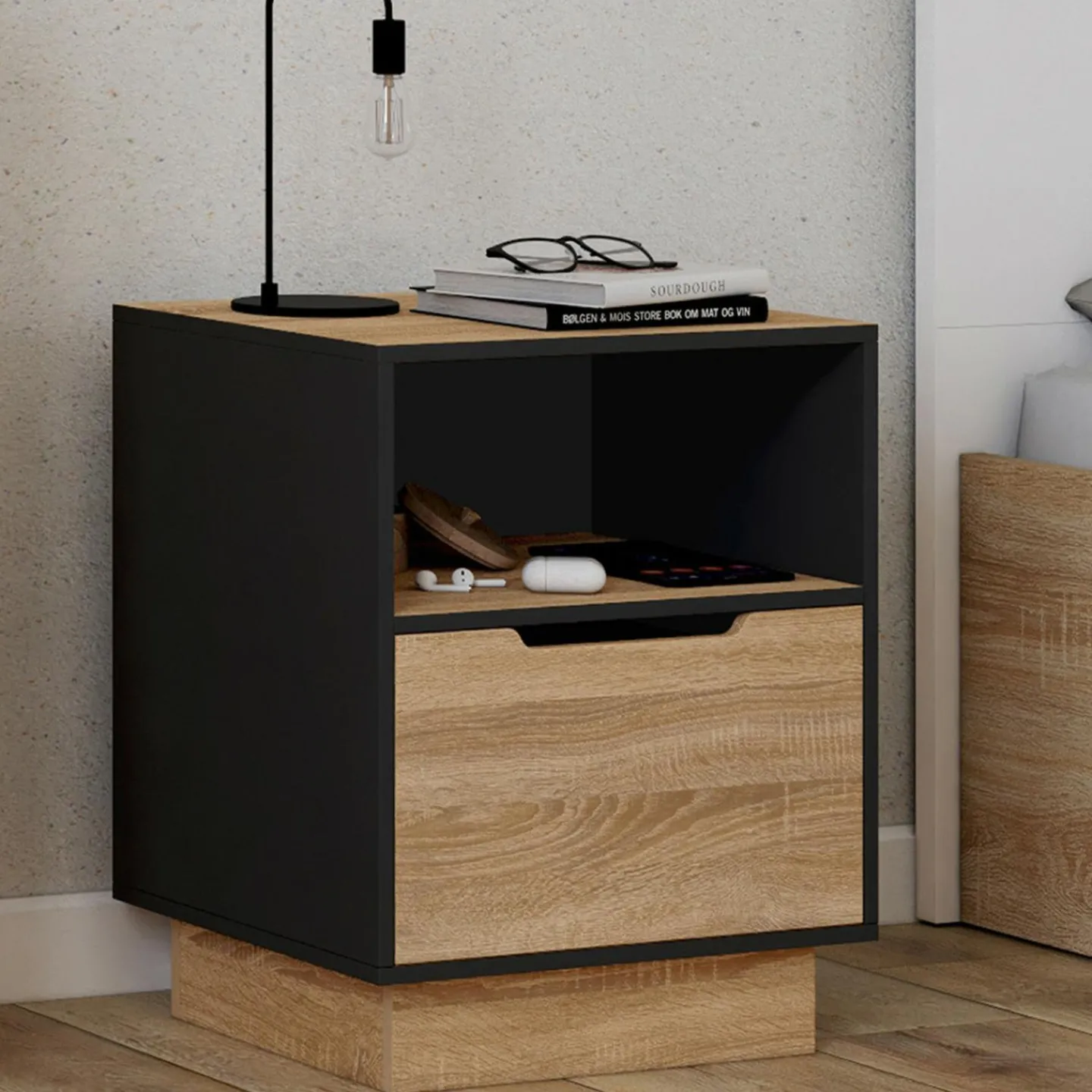 Tables de chevet 1 tiroir hêtre noir*IDMarket Outlet