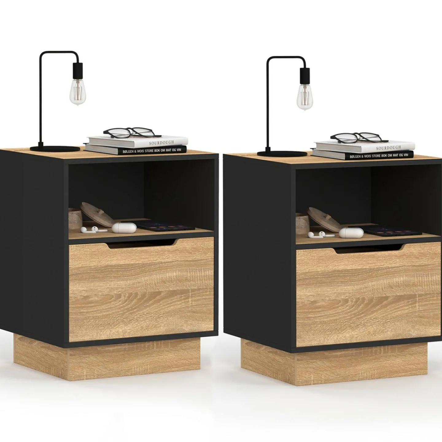 Tables de chevet 1 tiroir hêtre noir*IDMarket Outlet