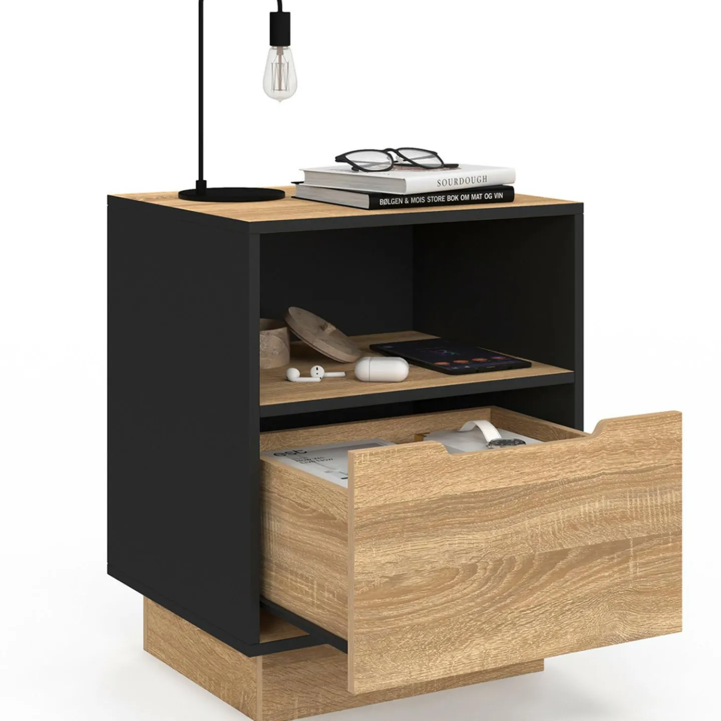 Tables de chevet 1 tiroir hêtre noir*IDMarket Outlet