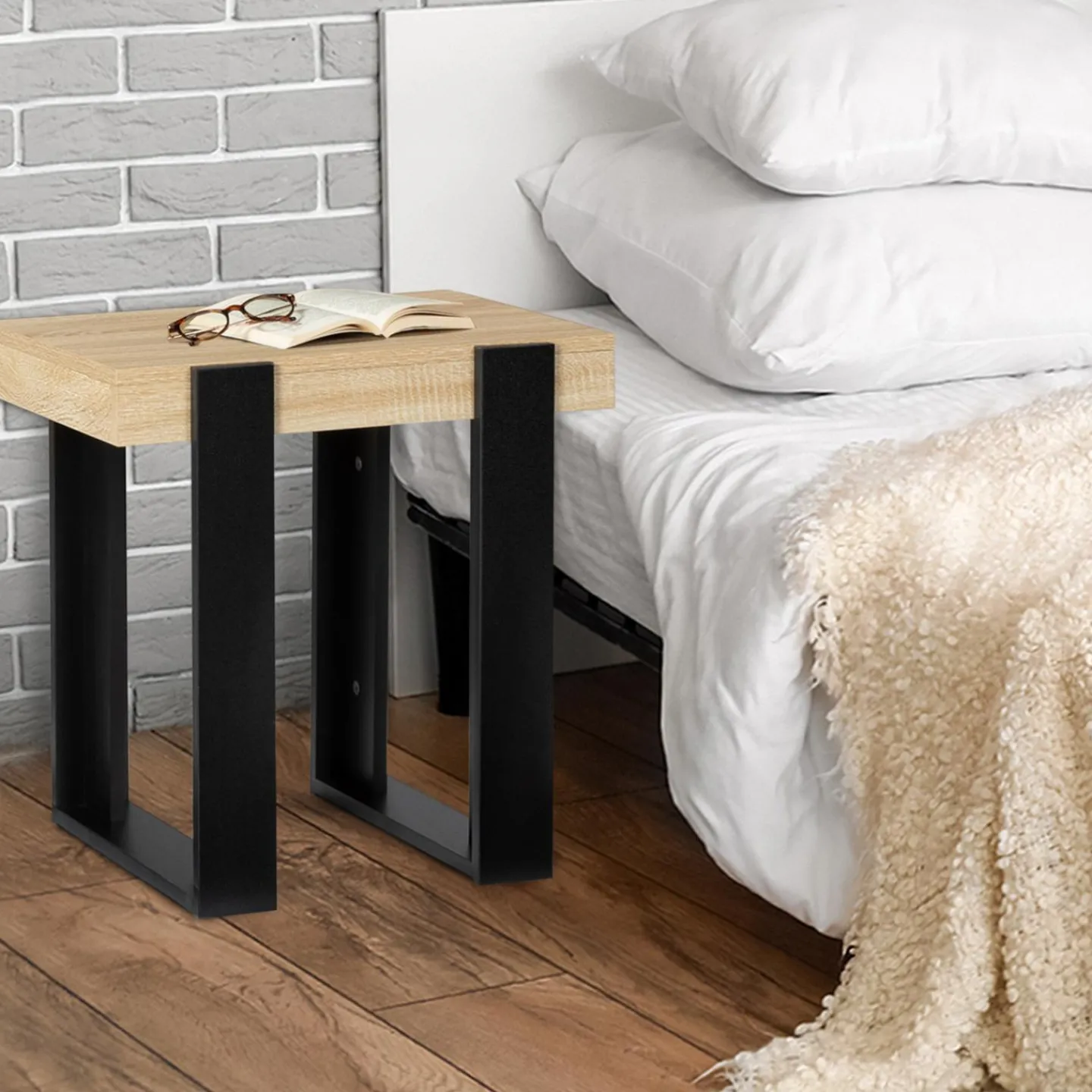 Tables de chevet bois et métal noir style loft industriel*IDMarket