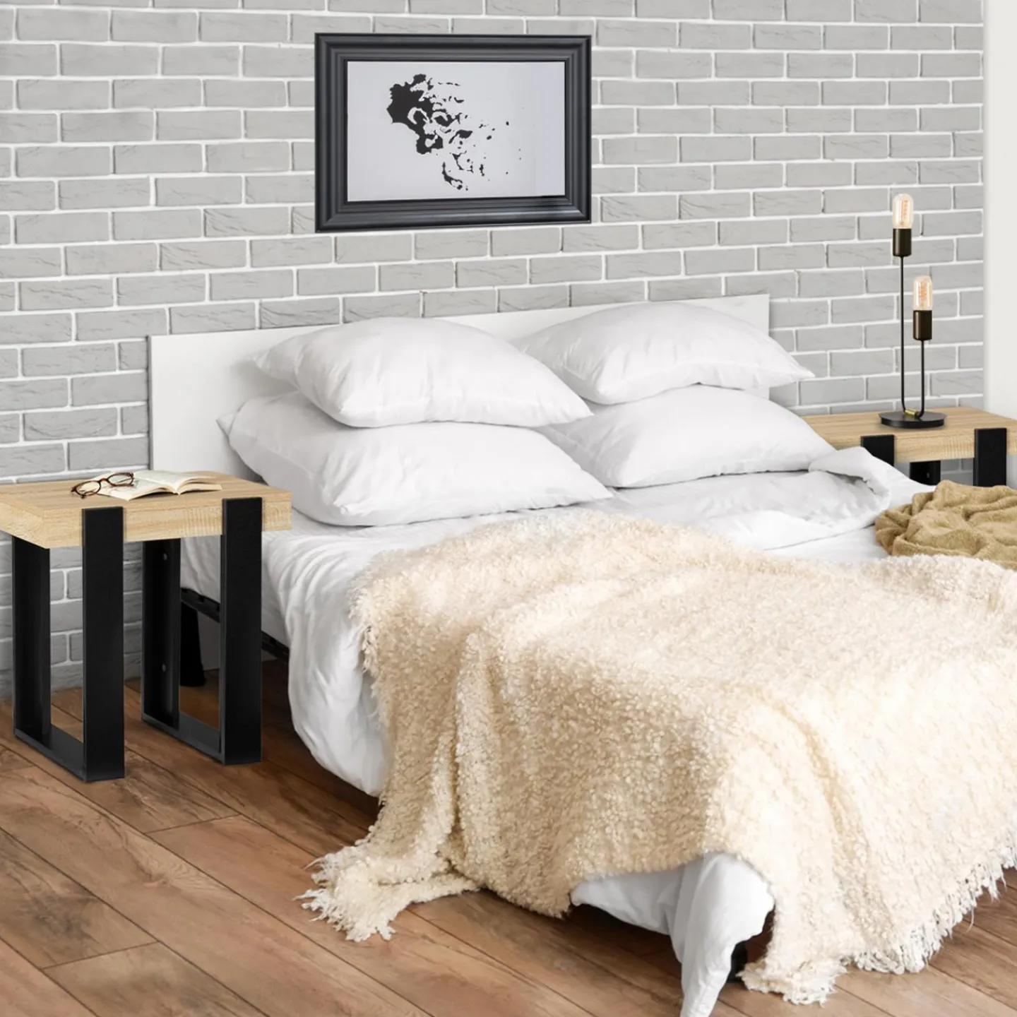 Tables de chevet bois et métal noir style loft industriel*IDMarket