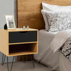 Tables de chevet bois et métal pieds épingle*IDMarket Sale