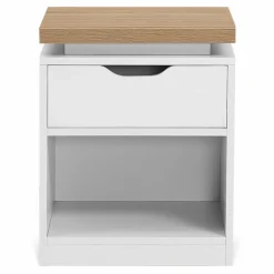 Tables de chevet LED avec tiroir blanc et plateau effet bois*IDMarket Sale