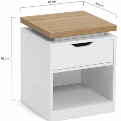 Tables de chevet LED avec tiroir blanc et plateau effet bois*IDMarket Sale