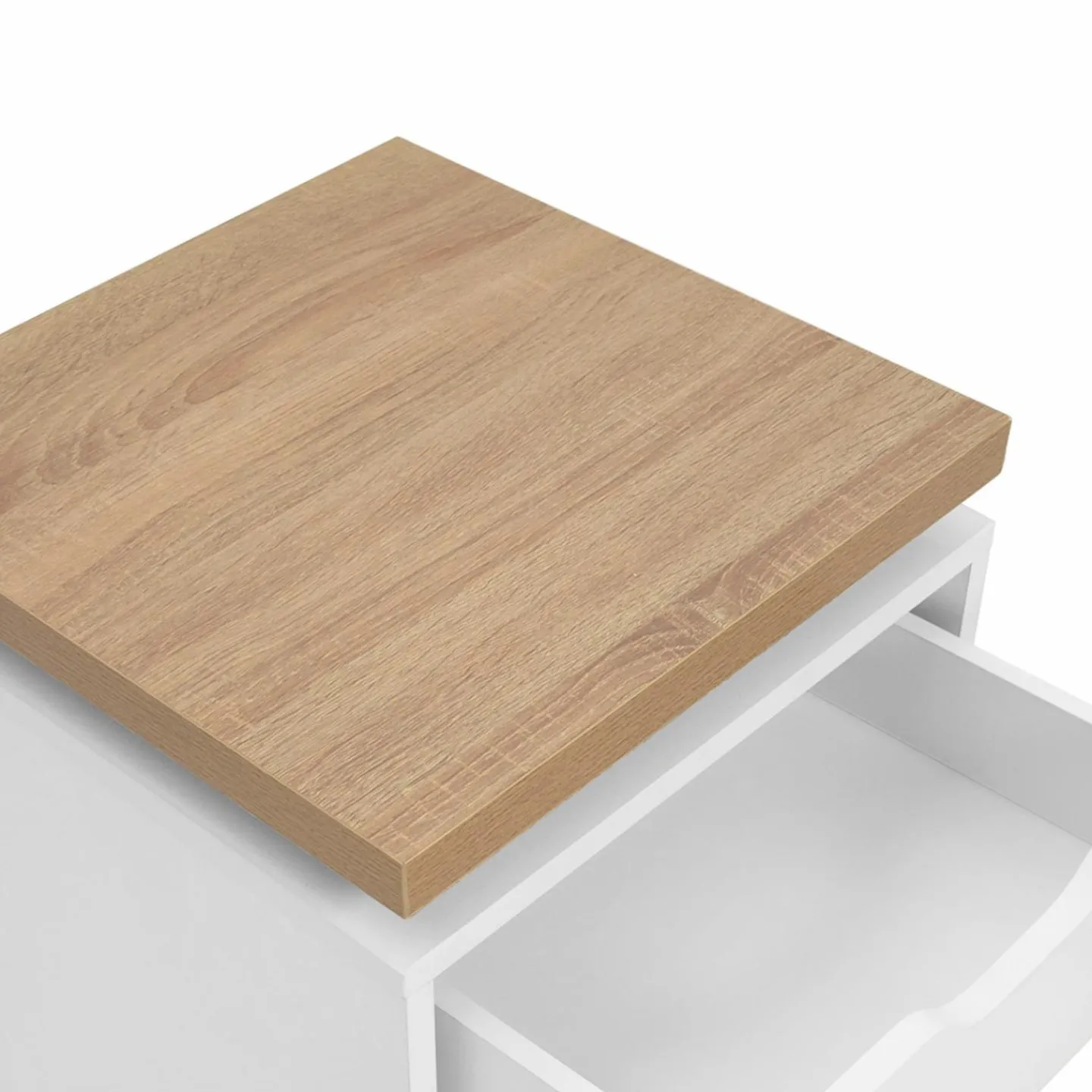 Tables de chevet LED avec tiroir blanc et plateau effet bois*IDMarket Sale