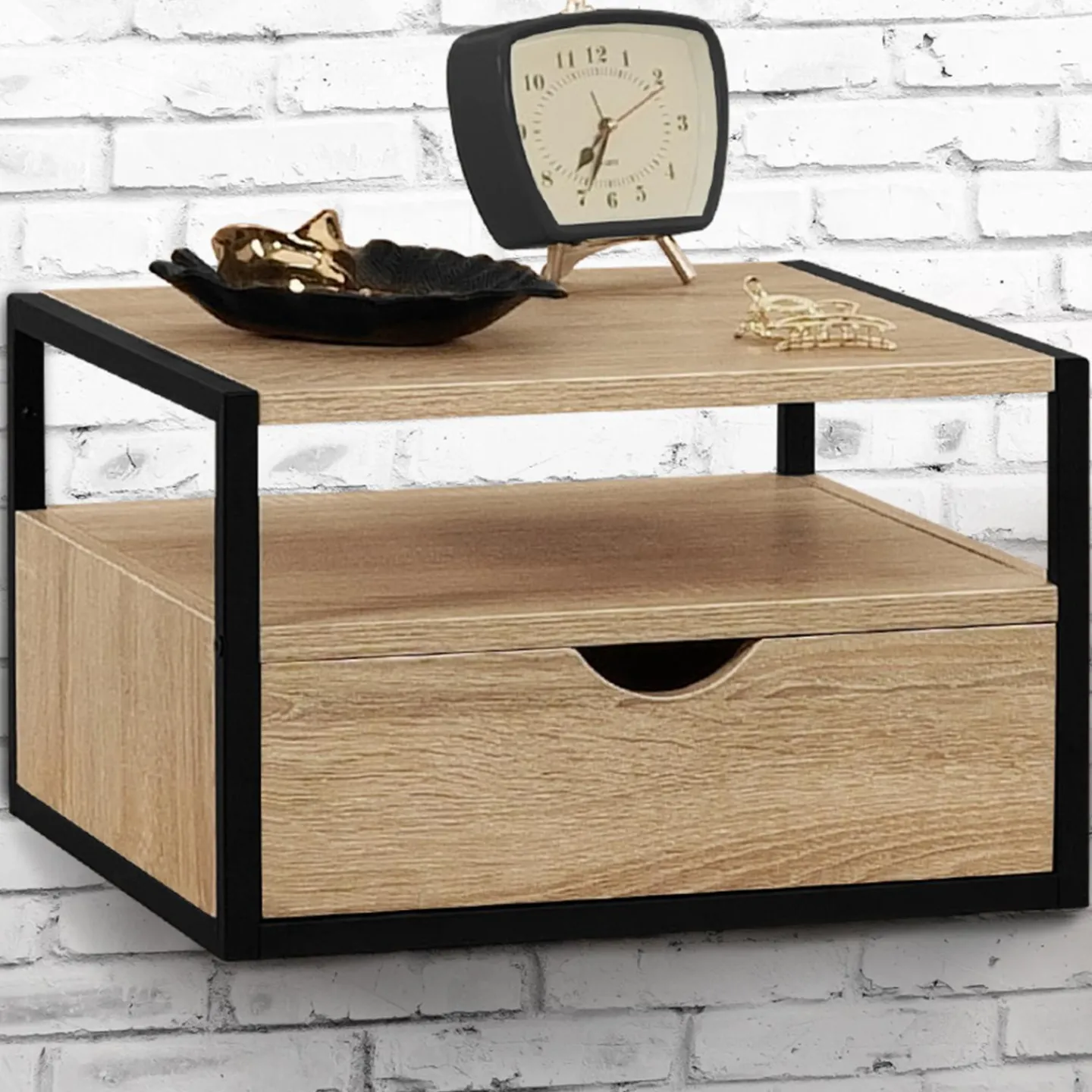 Tables de chevet murales bois et métal style industriel*IDMarket