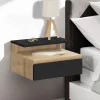 Tables de chevet murales bois façon hêtre et noires avec tiroir et tablette*IDMarket Discount