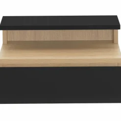 Tables de chevet murales bois façon hêtre et noires avec tiroir et tablette*IDMarket Discount