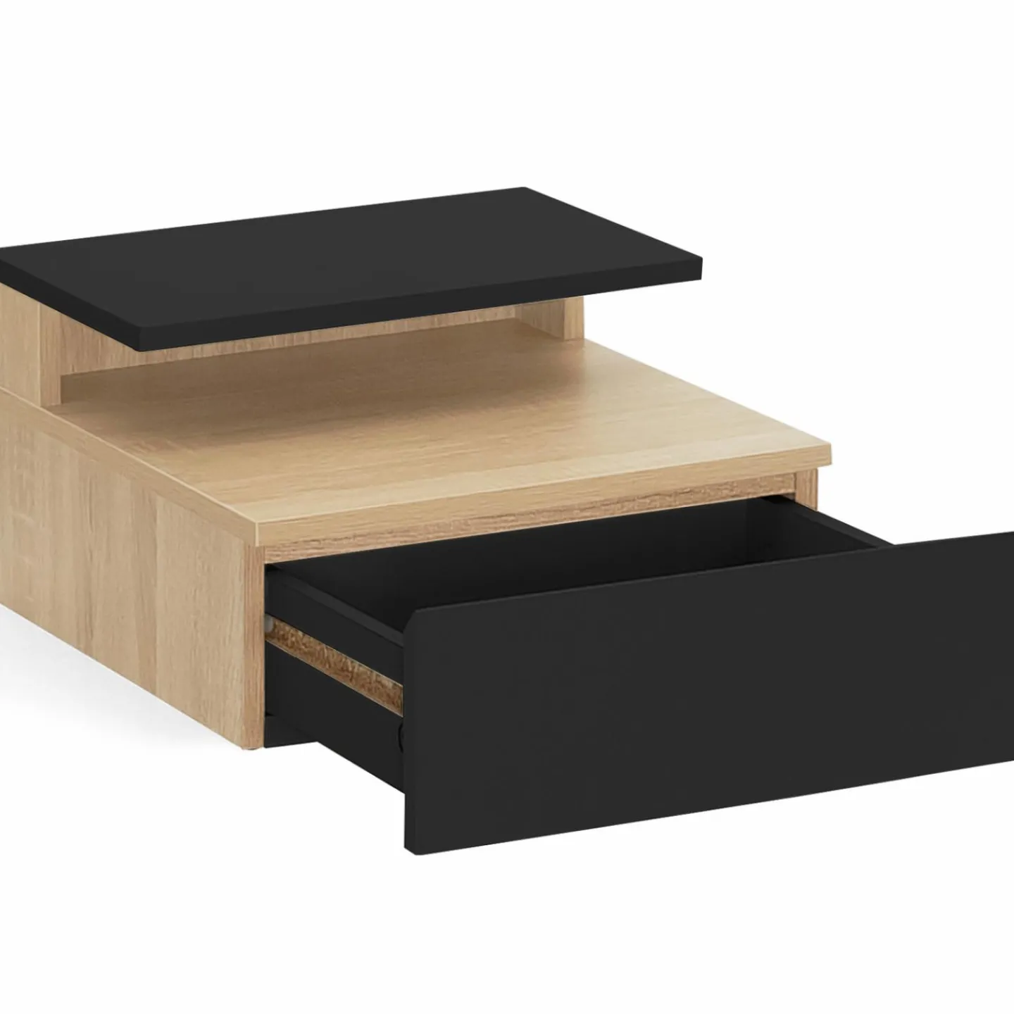 Tables de chevet murales bois façon hêtre et noires avec tiroir et tablette*IDMarket Discount