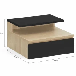 Tables de chevet murales bois façon hêtre et noires avec tiroir et tablette*IDMarket Discount