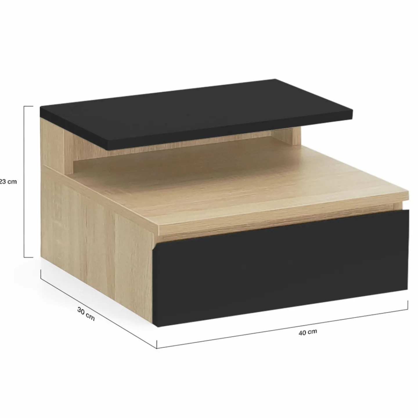 Tables de chevet murales bois façon hêtre et noires avec tiroir et tablette*IDMarket Discount