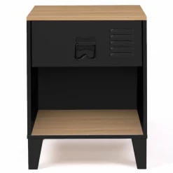 Tables de chevet noires bois façon hêtre et métal style industriel*IDMarket Outlet