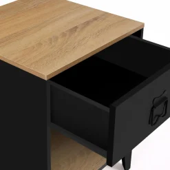 Tables de chevet noires bois façon hêtre et métal style industriel*IDMarket Outlet