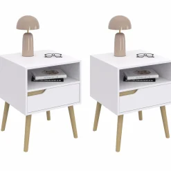 Tables de chevet scandinaves avec 1 tiroir blanches et bois*IDMarket Outlet