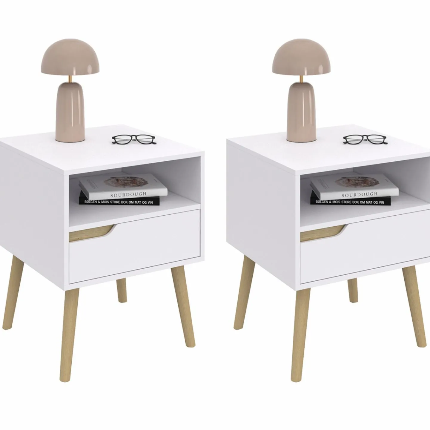 Tables de chevet scandinaves avec 1 tiroir blanches et bois*IDMarket Outlet