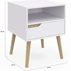 Tables de chevet scandinaves avec 1 tiroir blanches et bois*IDMarket Outlet