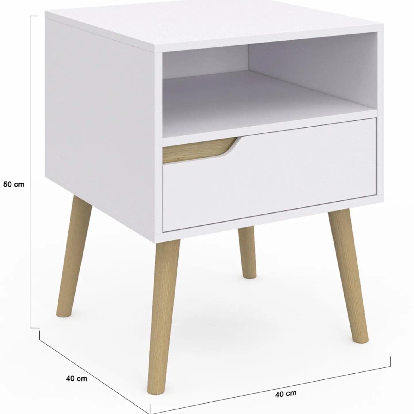 Tables de chevet scandinaves avec 1 tiroir blanches et bois*IDMarket Outlet