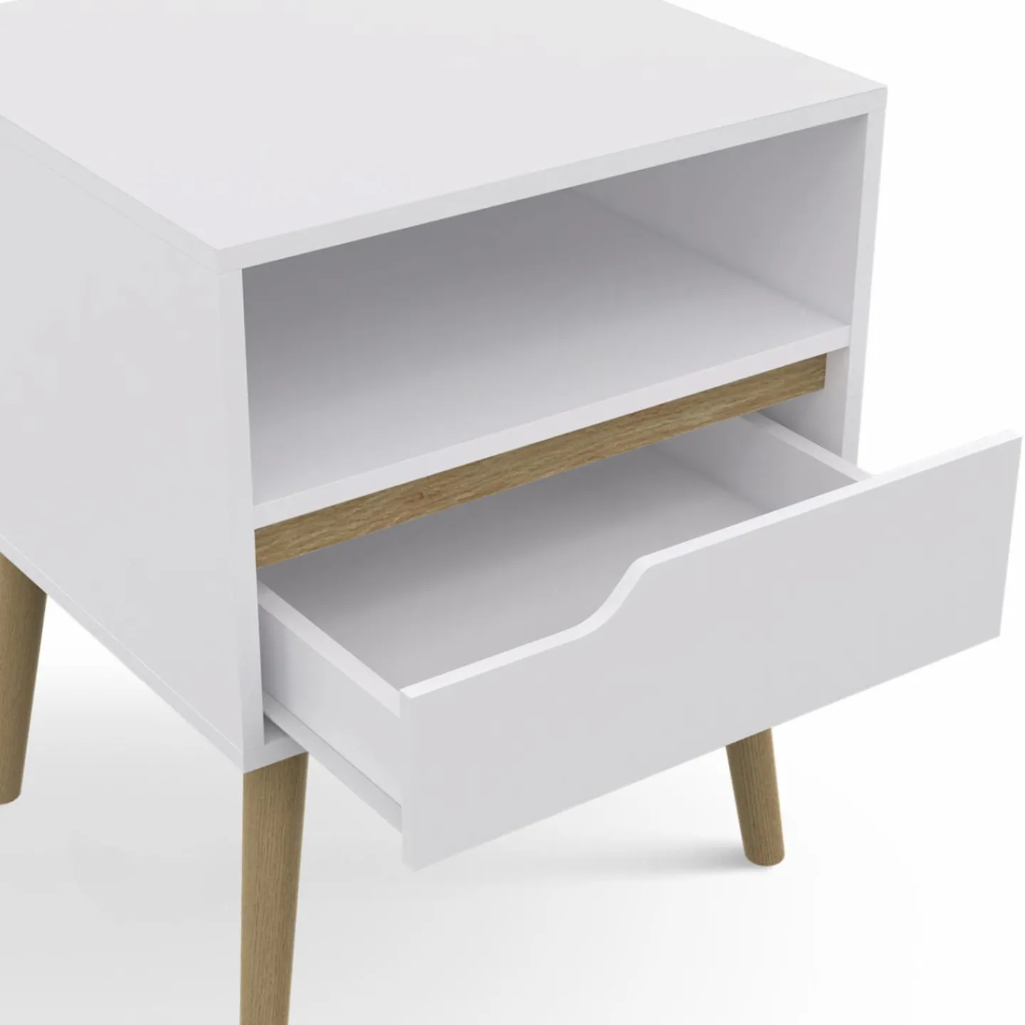 Tables de chevet scandinaves avec 1 tiroir blanches et bois*IDMarket Outlet
