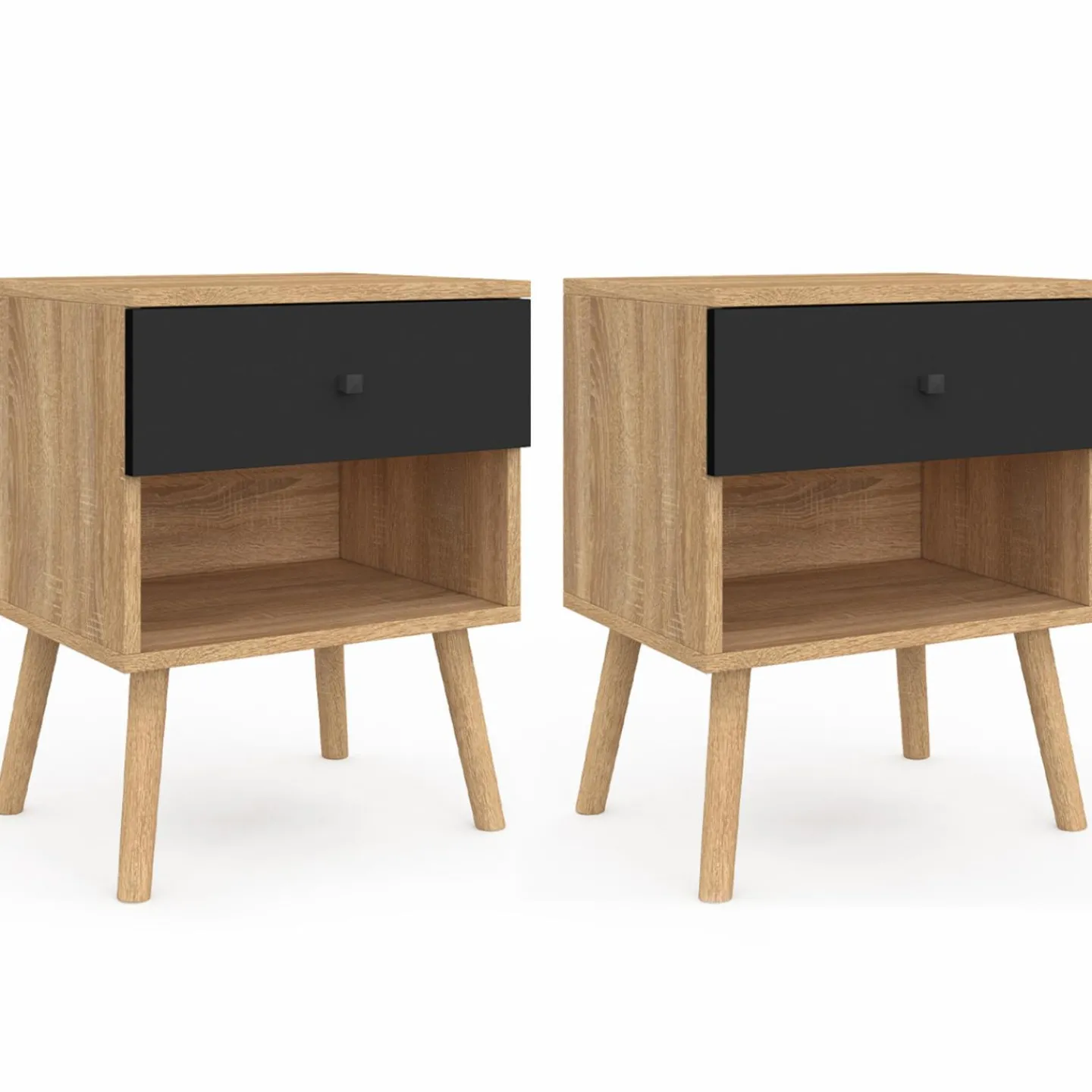 Tables de chevet scandinaves hêtre et noir : lot de 2*IDMarket Online