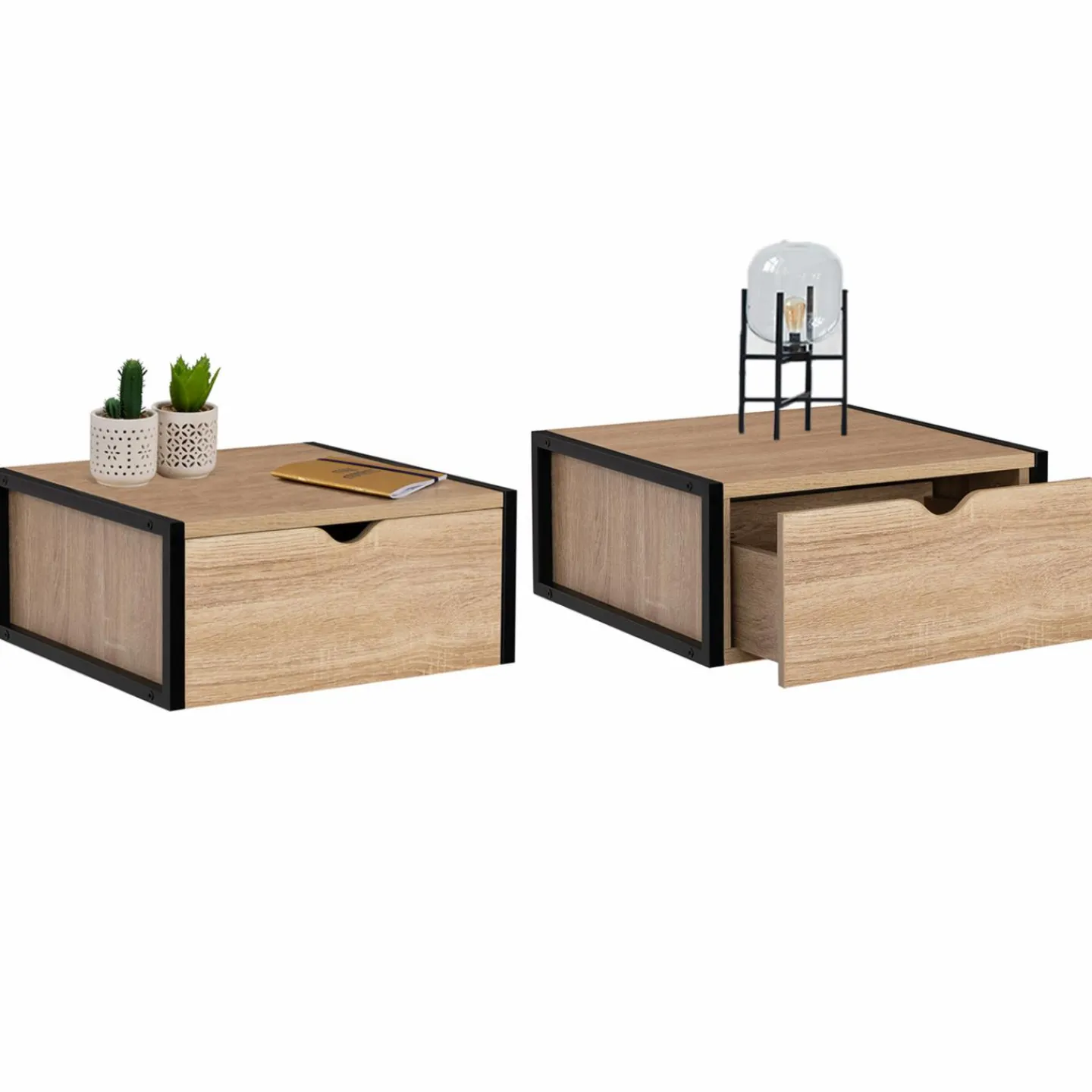 Tables de chevet suspendues bois et métal style industriel*IDMarket New