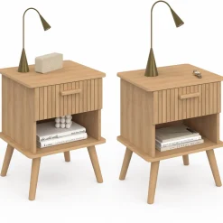 Tables de chevet tasseau bois coloris chêne avec niche + 1 tiroir*IDMarket Hot