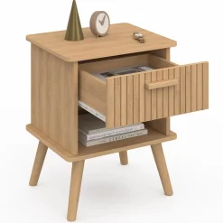 Tables de chevet tasseau bois coloris chêne avec niche + 1 tiroir*IDMarket Hot