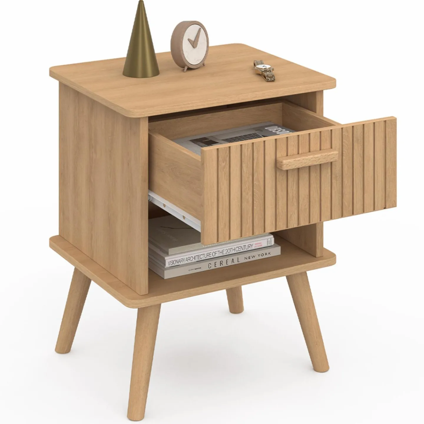 Tables de chevet tasseau bois coloris chêne avec niche + 1 tiroir*IDMarket Hot