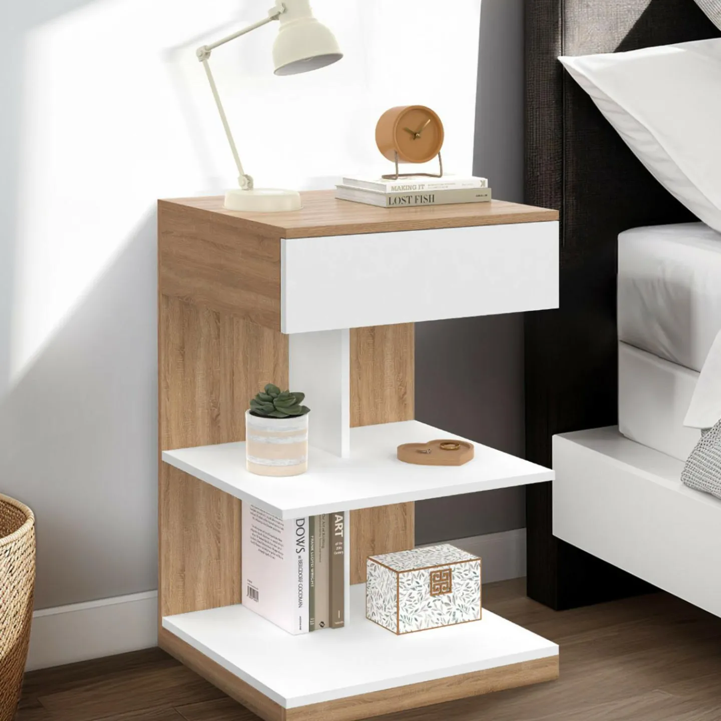 Tables de nuit avec un tiroir et deux étagères*IDMarket