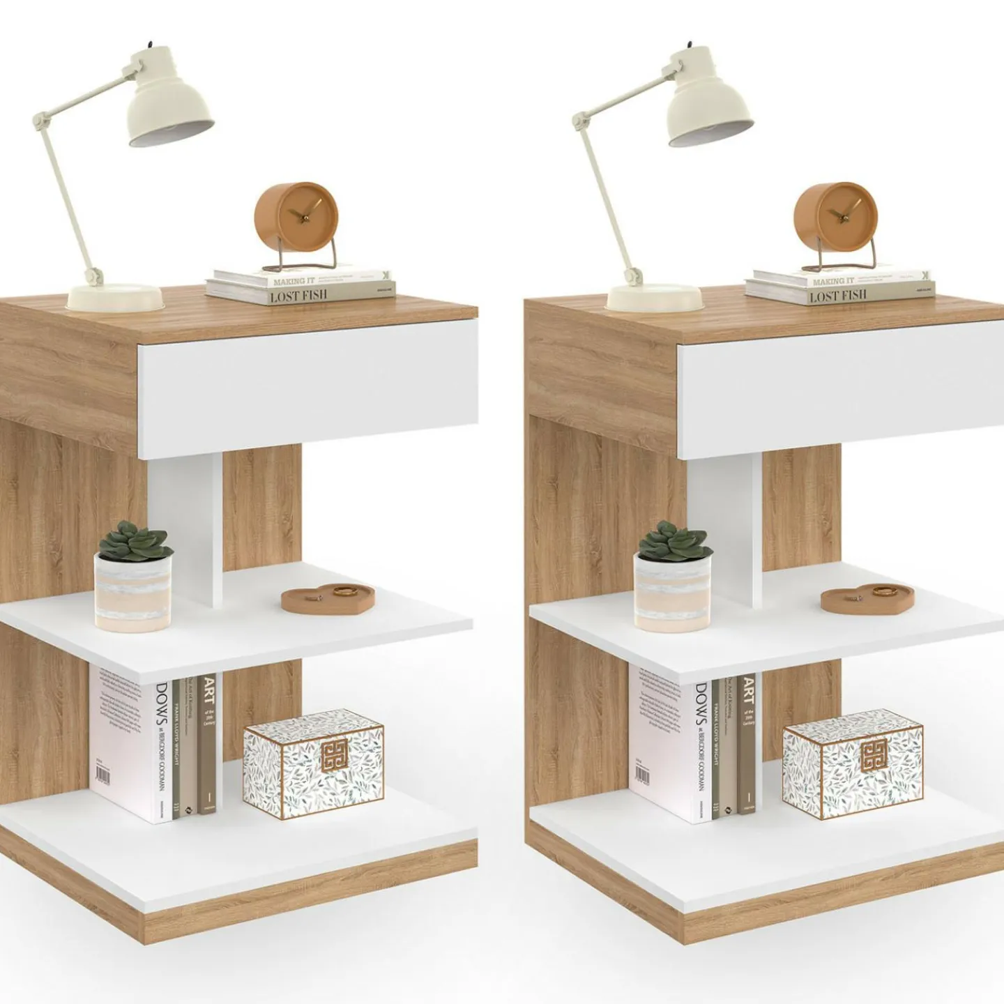 Tables de nuit avec un tiroir et deux étagères*IDMarket