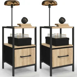 Tables de nuit effet lattes*IDMarket Online