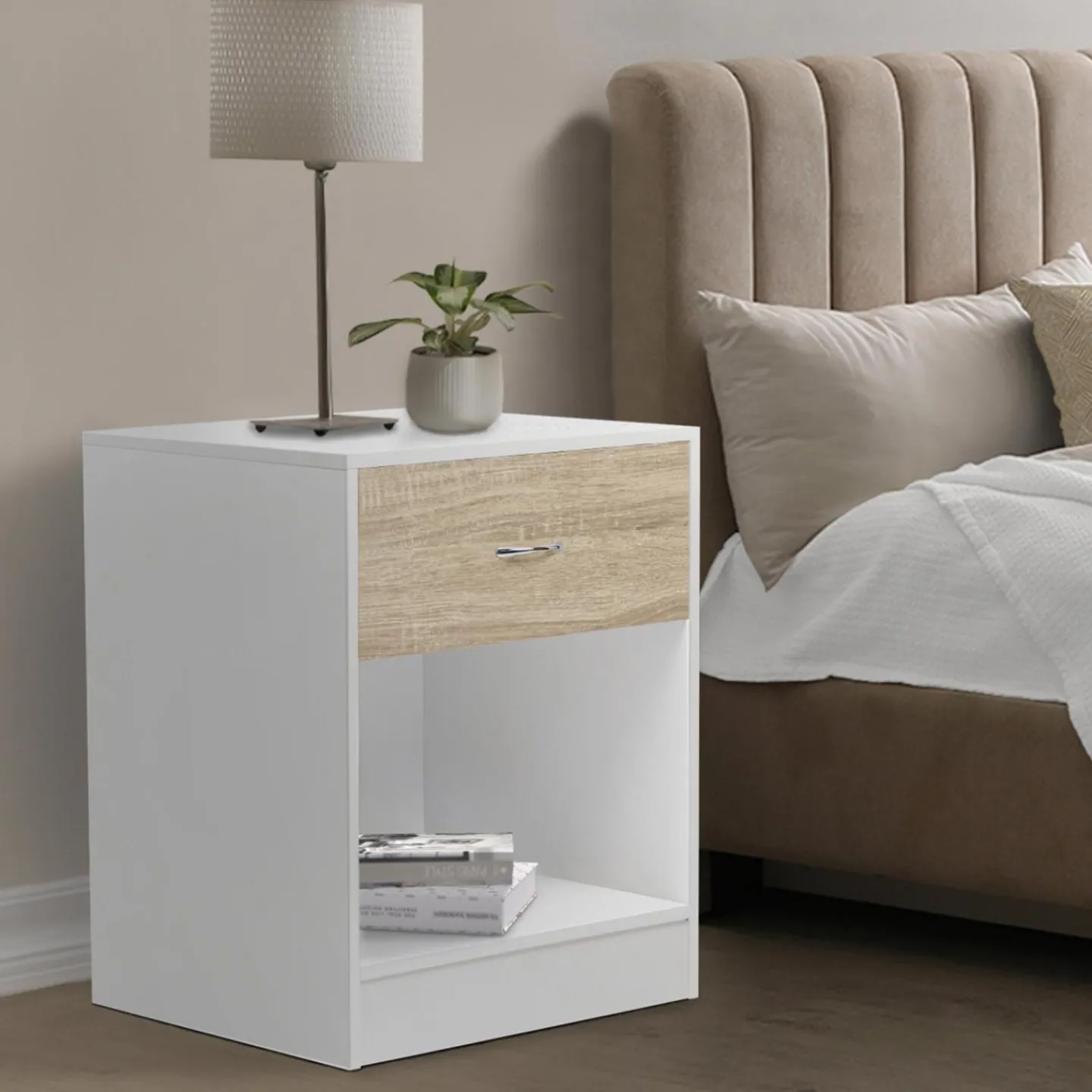 Tables de nuit en bois blanc et façon hêtre avec tiroir*IDMarket Best