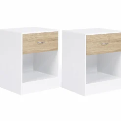 Tables de nuit en bois blanc et façon hêtre avec tiroir*IDMarket Best