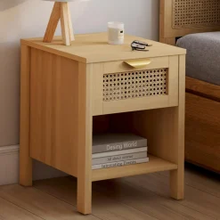 Tables de nuit en bois clair avec un tiroir et une niche*IDMarket Discount