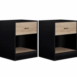 Tables de nuit en bois noir et façon hêtre avec tiroir*IDMarket